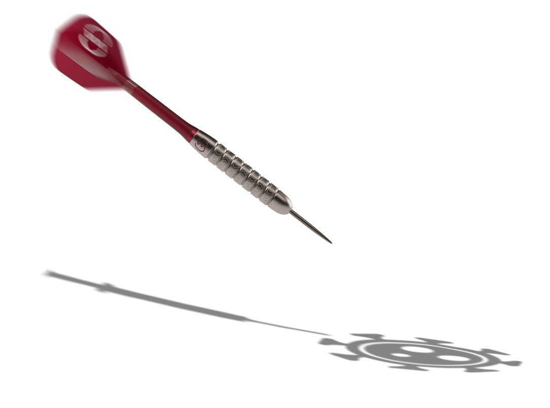 mFLUSIVA dart and shadow approaching an illustrated flu virus target