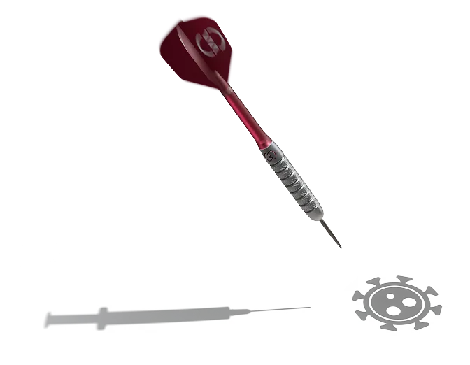 mFLUSIVA dart approaching an illustrated flu virus target