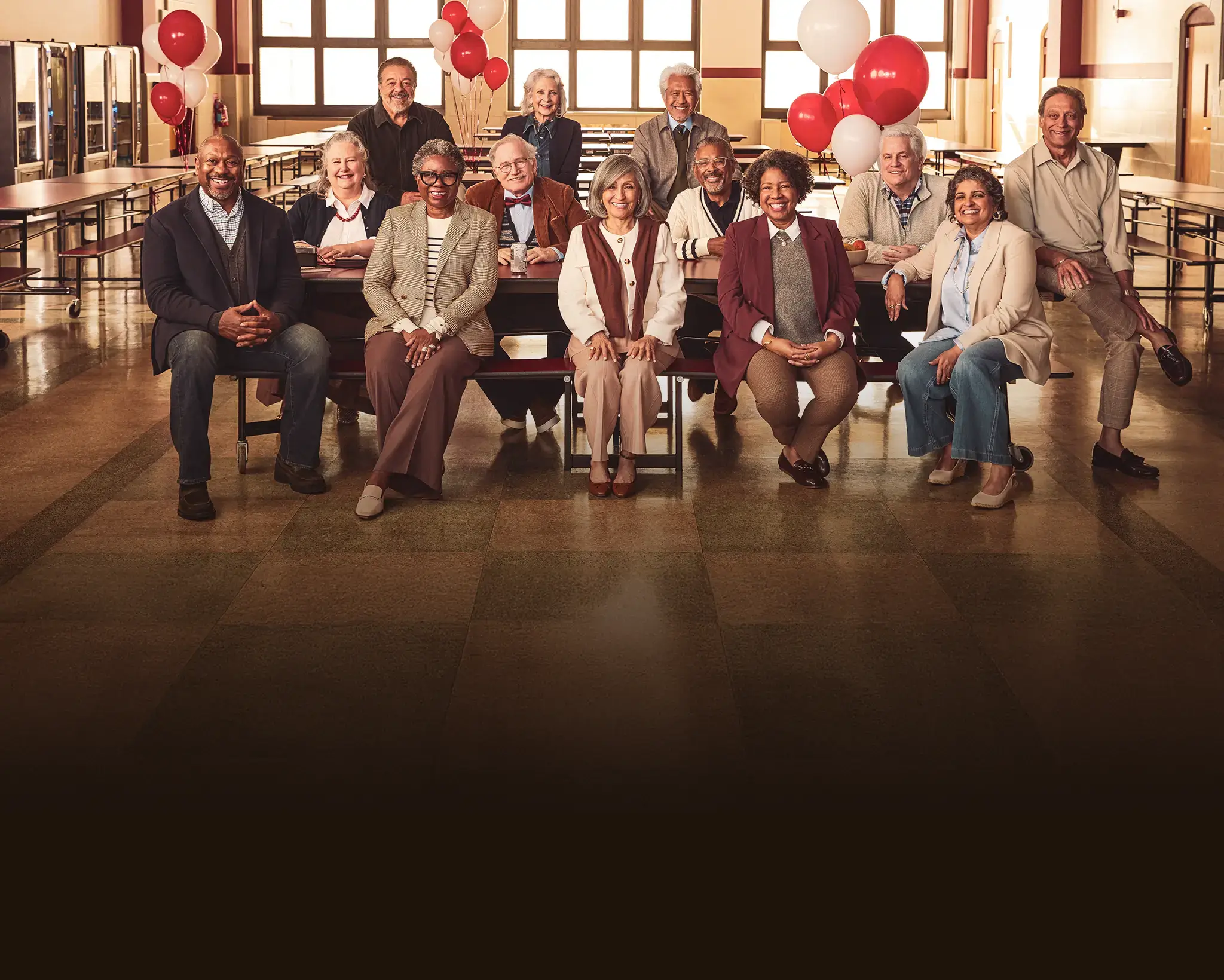 A group of older adults smiling and posing for a photo. A green banner reads “mNEXSPIKE demonstrated improved rVE”